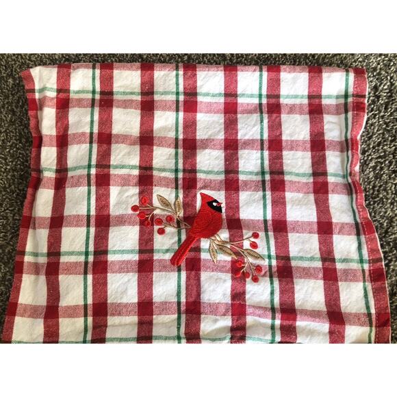 Vintage Cardinal Kitchen Hand Towel Plaid Embroidered - Picture 1 of 5
